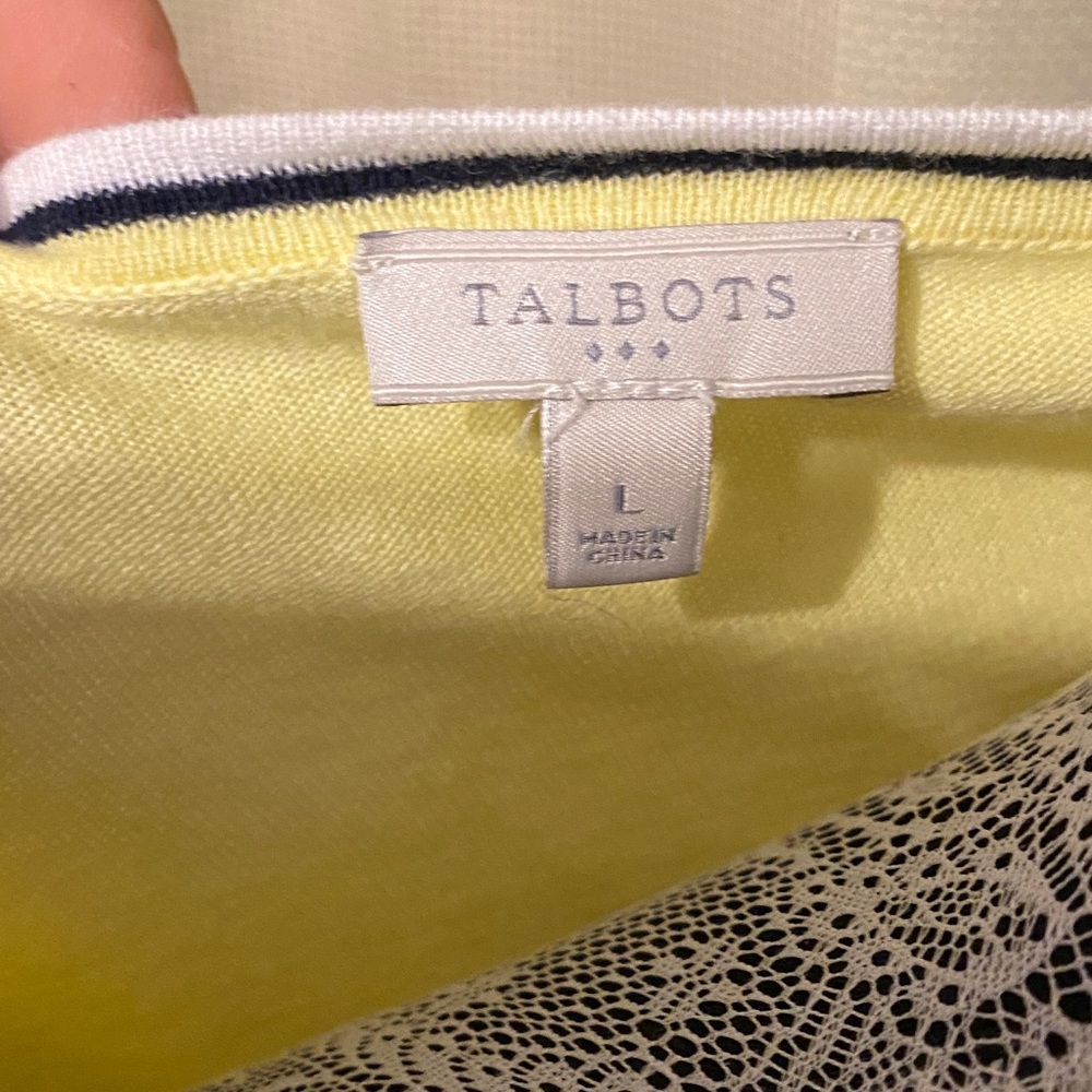 Talbots Yellow Cardigan with White/Deep Navy  Trim - Picture 5 of 5